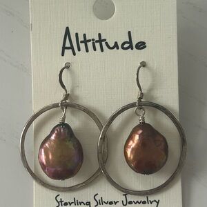 Sterling Silver Hoop Earrings with Iridescent Copper Brown Freshwater Pearls